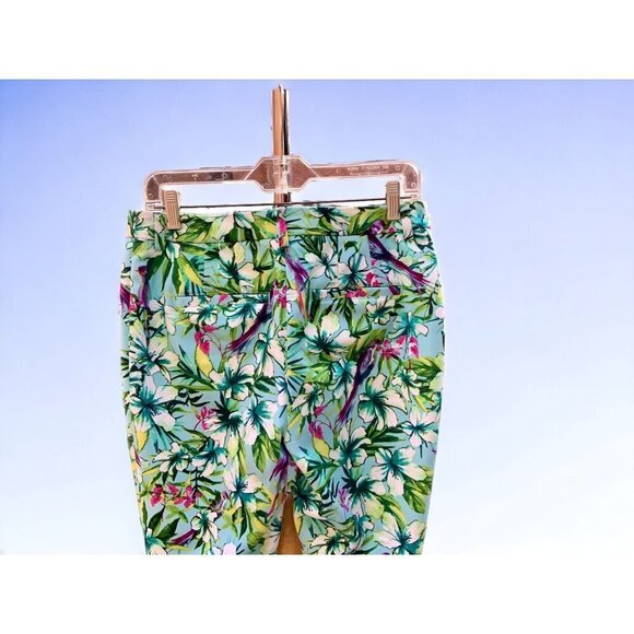 CHICOS LADIES GREEN COLORFUL TROPICAL HAWAIIAN BEACH MID RISE PANTS SIZE 4 - Picture 8 of 10